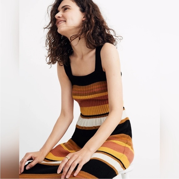 Madewell Striped Knit Tank Wool Blend Retro Midi Dress Small - Picture 2 of 11